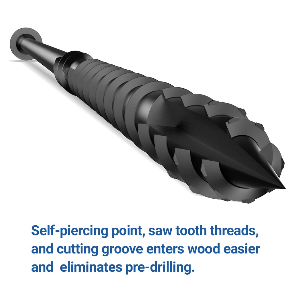 1/4-7 1/2x4 Carbon Steel Hex Washer Hd Timberjack Screw T17 Point, U Thread & Saw Teeth Black Epoxy Coat (Piece Packaging)