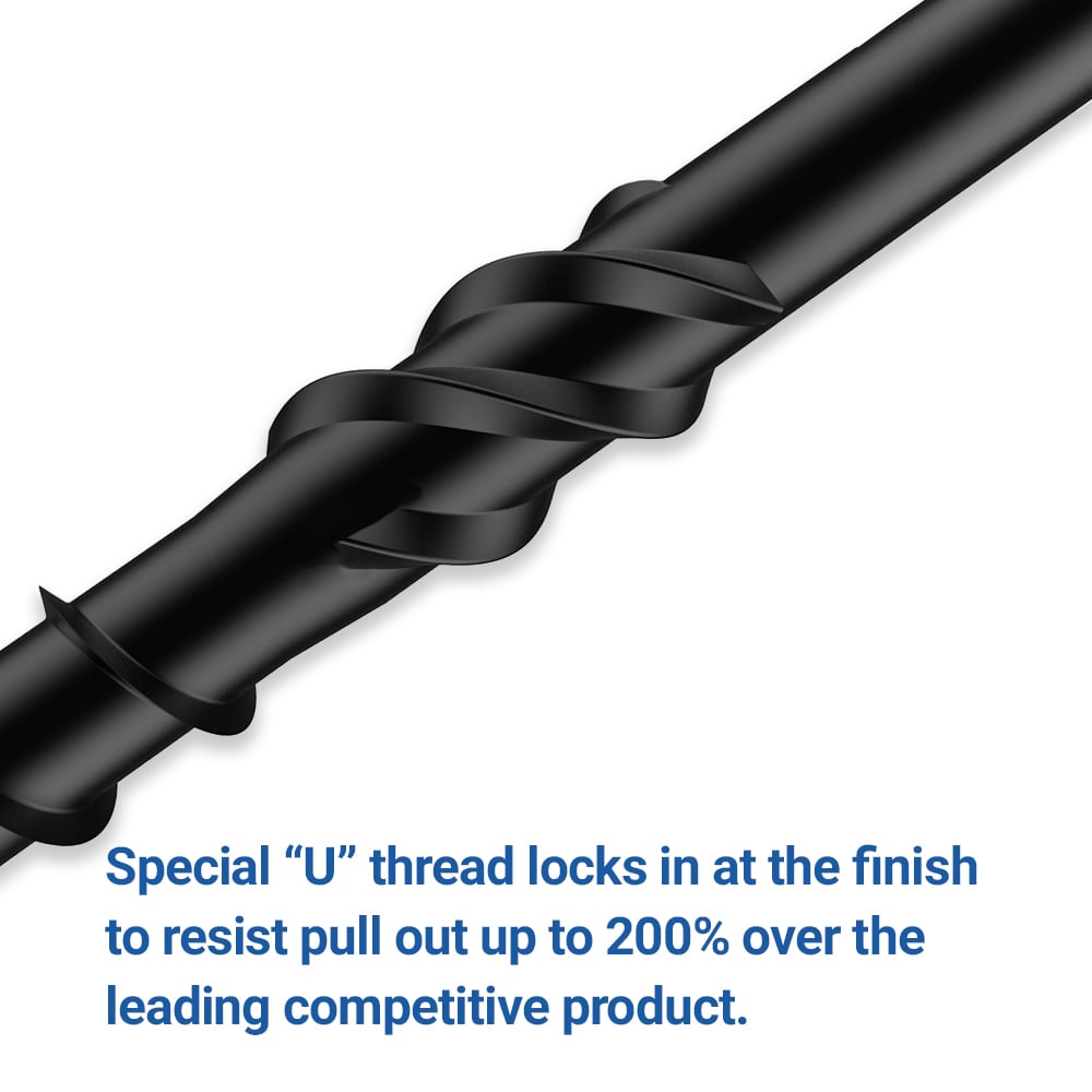 1/4-7 1/2x6 Carbon Steel Hex Washer Hd Timberjack Screw T17 Point, U Thread & Saw Teeth Black Epoxy Coat (Piece Packaging)